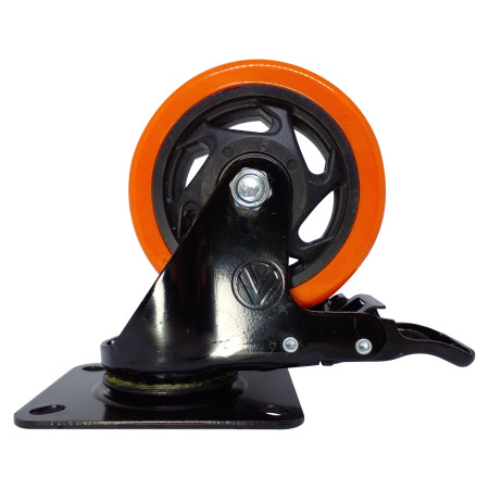 A09140-GF - Rodízio de PVC laranja - 4" - giratório com freio