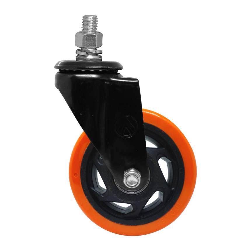 A09140-GR - Rodízio de PVC laranja - 4" - giratório com rosca