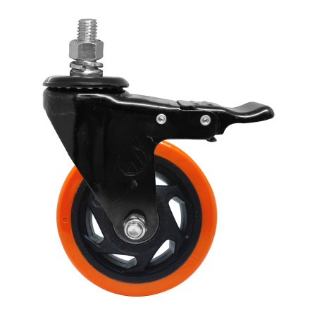 A09140-GRF - Rodízio de PVC laranja - 4" - giratório com rosca e freio