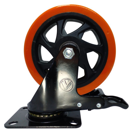 A09150-GF - Rodízio de PVC laranja - 5" - giratório com freio