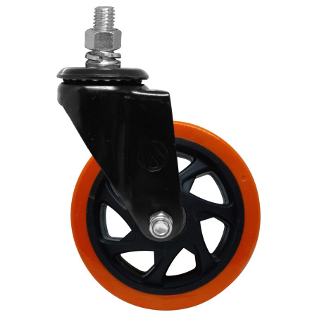 A09150-GR - Rodízio de PVC laranja - 5" - giratório com rosca