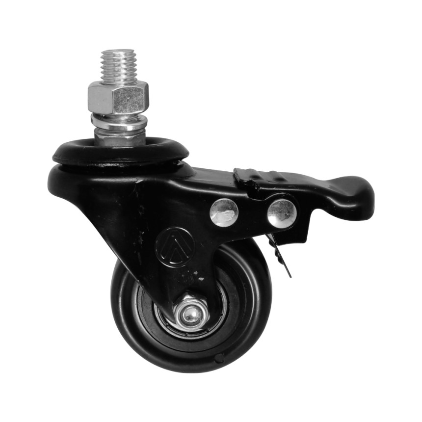A09420-GRF - Rodízio de PVC preto - 2" - giratório com rosca e freio