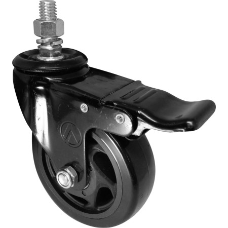 A09440-GRF - Rodízio de PVC preto - 4" - giratório com rosca e freio
