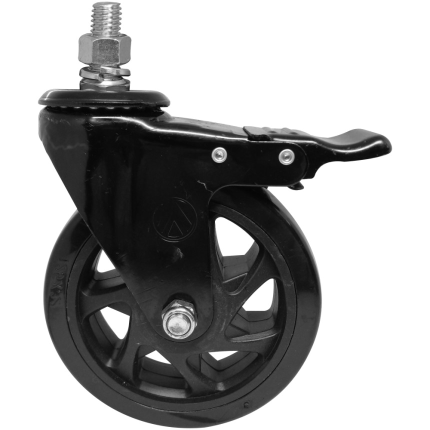 A09450-GRF - Rodízio de PVC preto - 5" giratório com rosca e freio