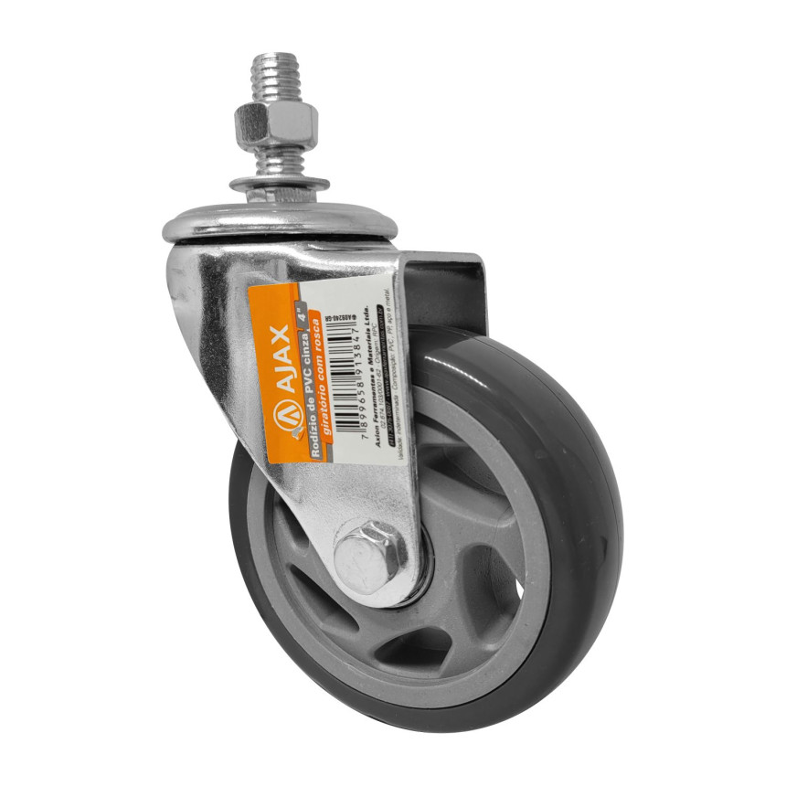 A09240-GR - Rodízio de PVC cinza - 4" - giratório com rosca