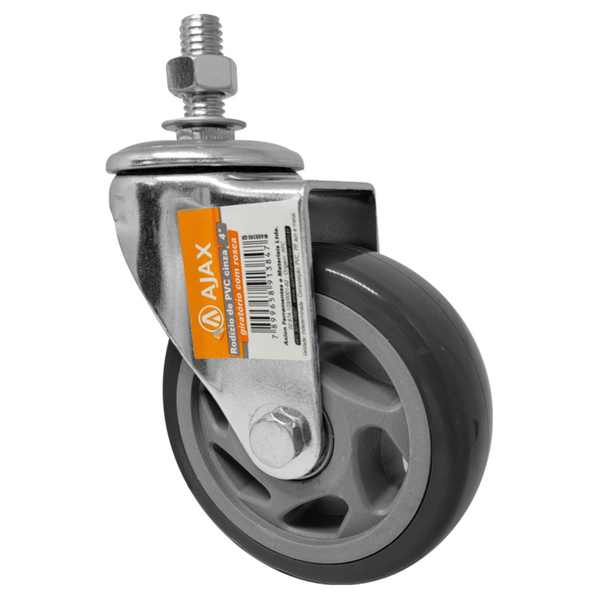 A09250-GR - Rodízio de PVC cinza - 5" - giratório com rosca