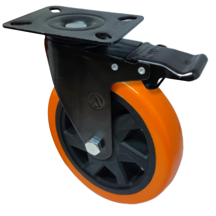 A09160-GF - Rodízio de PVC laranja - 6" - giratório com freio