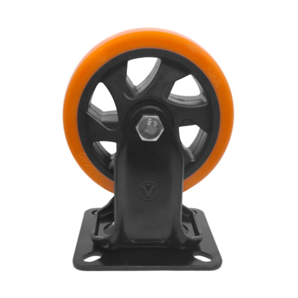 A09554-F - Rodízio de Poliuretano Injetado laranja - fixo - 5"