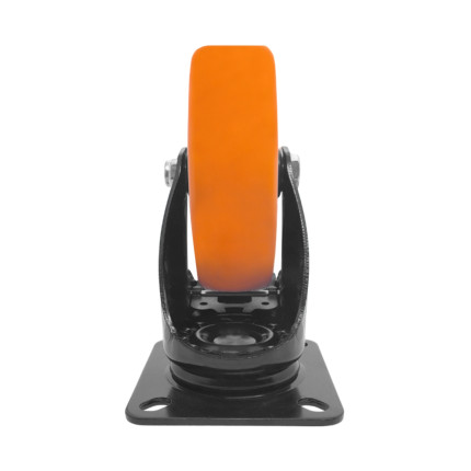 A09554-GFT - Rodízio de Poliuretano Injetado laranja - giratório com freio total - 5"