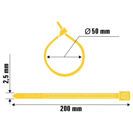 A11090 - Abraçadeira de nylon - 200x2,5 mm - amarela
