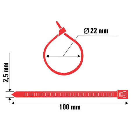 A11092 - Abraçadeira de nylon - 100x2,5 mm - vermelha
