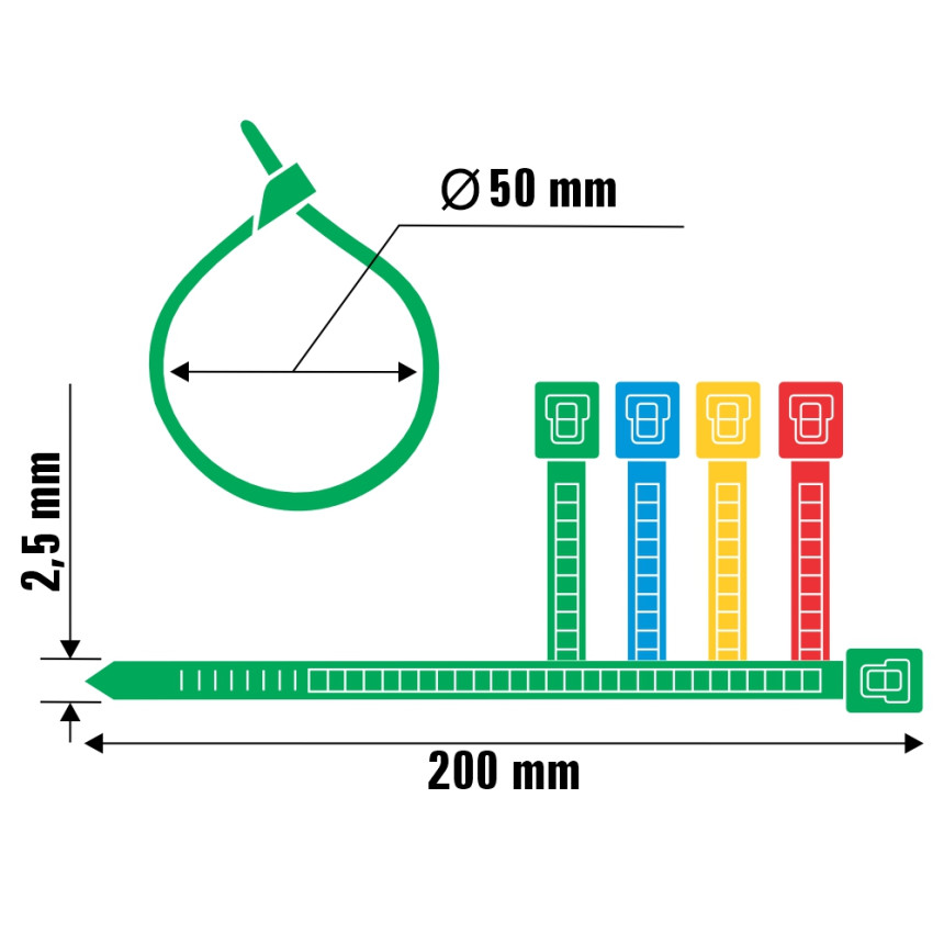 A11096 - Abraçadeira de nylon - 200x2,5 mm - colorida
