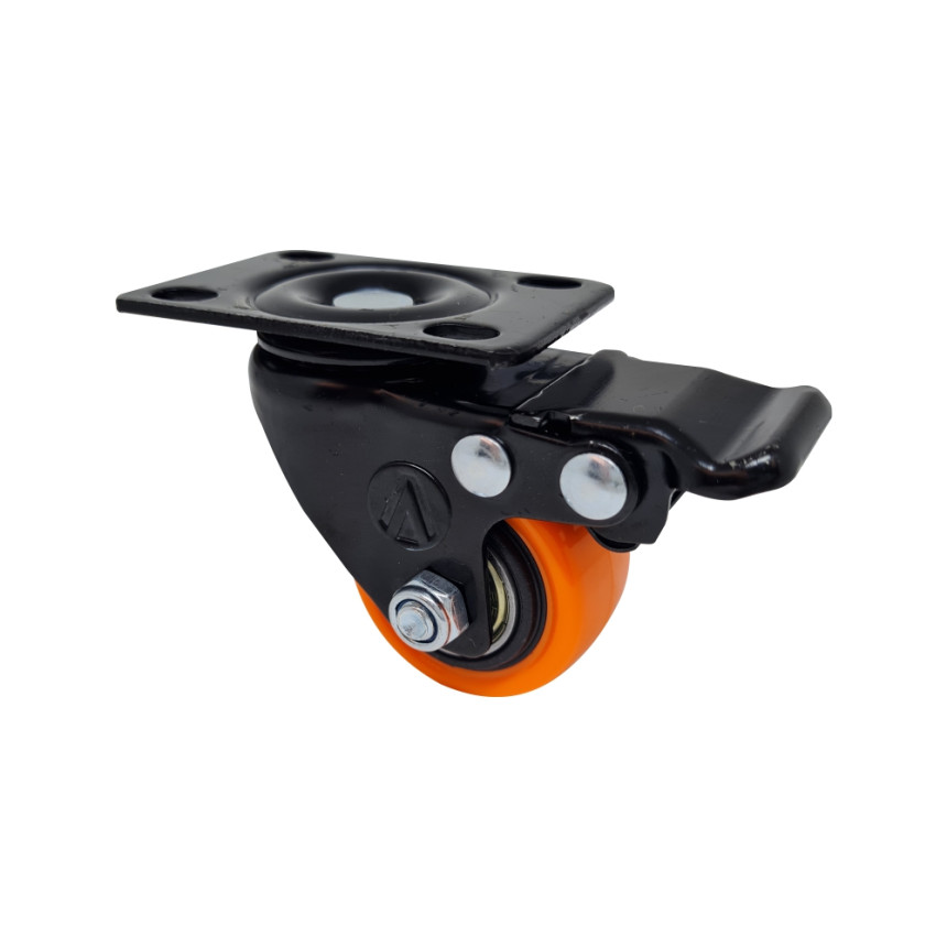 A09110-GF - Rodízio de PVC laranja - 1.5/8" - giratório com freio