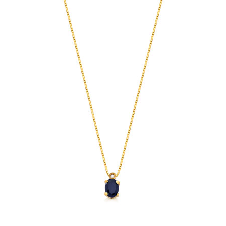 Corrente com pingente em ouro amarelo 18 kt com diamante e safira azul