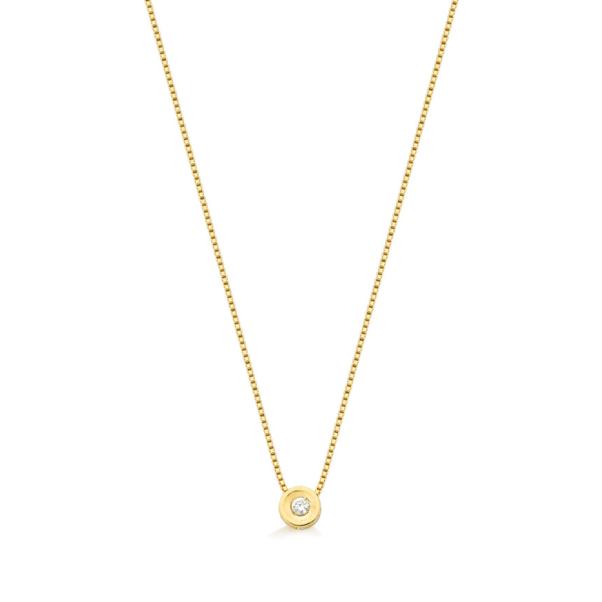 corrente com pingente em ouro amarelo 18 kt com 1 diamante de 0,10 pontos