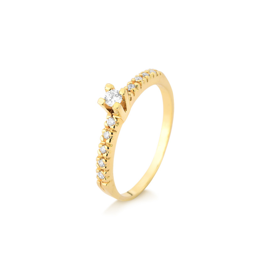 Anel solitário em ouro 18 kt com diamantes