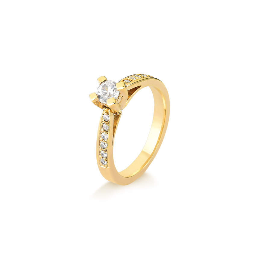 Anel solitario em ouro amarelo 18 kt com diamamtes