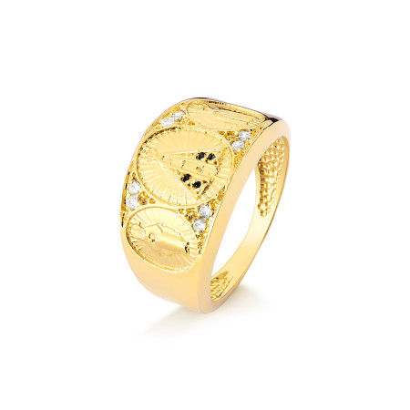 Anel Nossa Sra. Aparecida em ouro 18 kt com diamantes e safiras