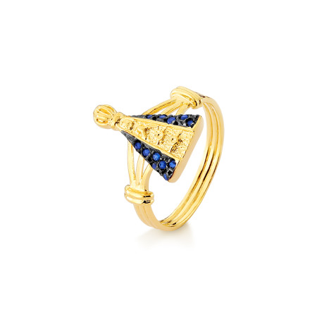 Anel Nossa Sra. Aparecida em ouro 18 kt com safiras