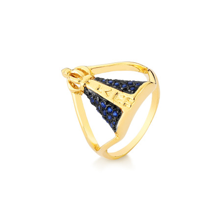  Anel Nossa Sra. Aparecida em ouro 18 kt com safiras
