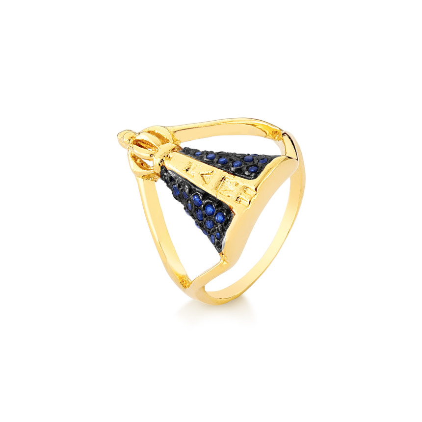  Anel Nossa Sra. Aparecida em ouro 18 kt com safiras