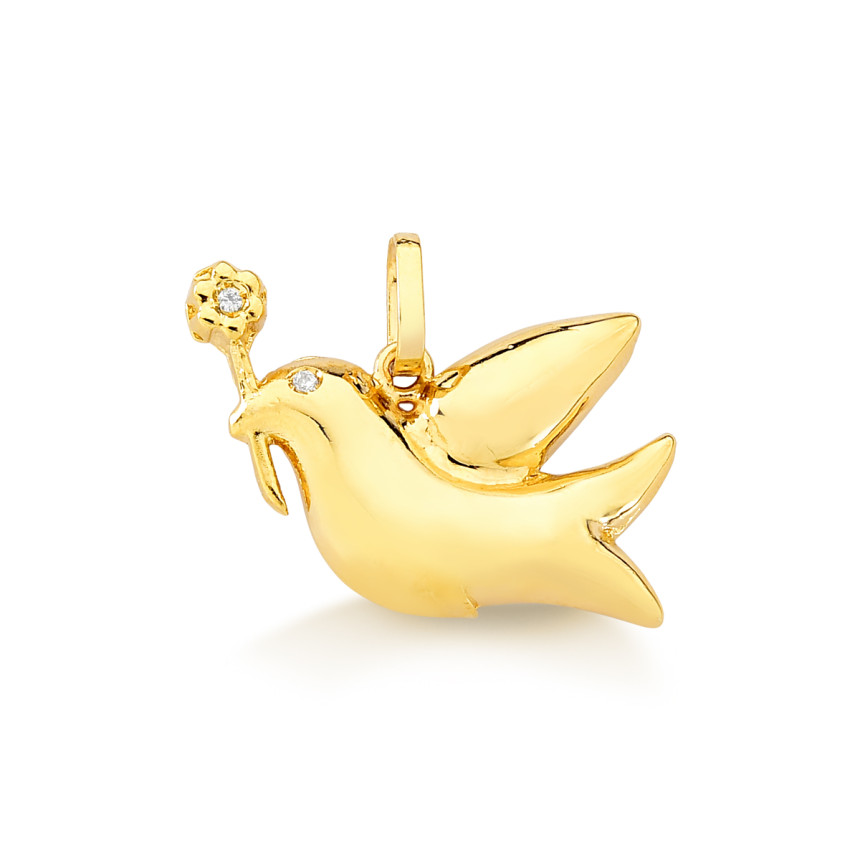 Pingente pomba da paz em ouro 18 kt com 1 diamante