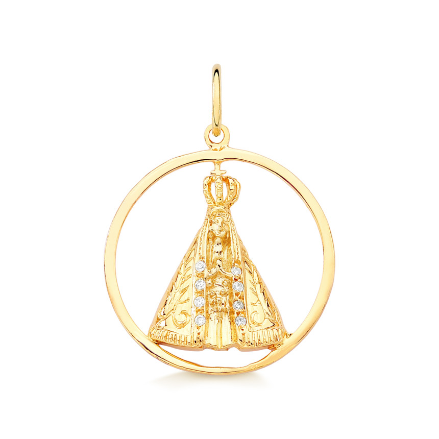 Pingente nossa Sra. Aparecida em ouro 18 kt e diamantes