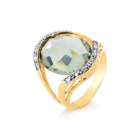 Anel em ouro  18kt com diamantes e 1 prasiolita
