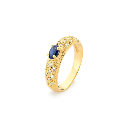 Anel em ouro 18 kt com diamantes e safira