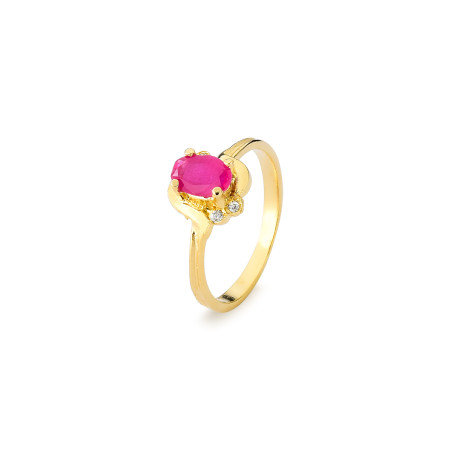 Anel em ouro amarelo 18 kt com diamantes e rubi