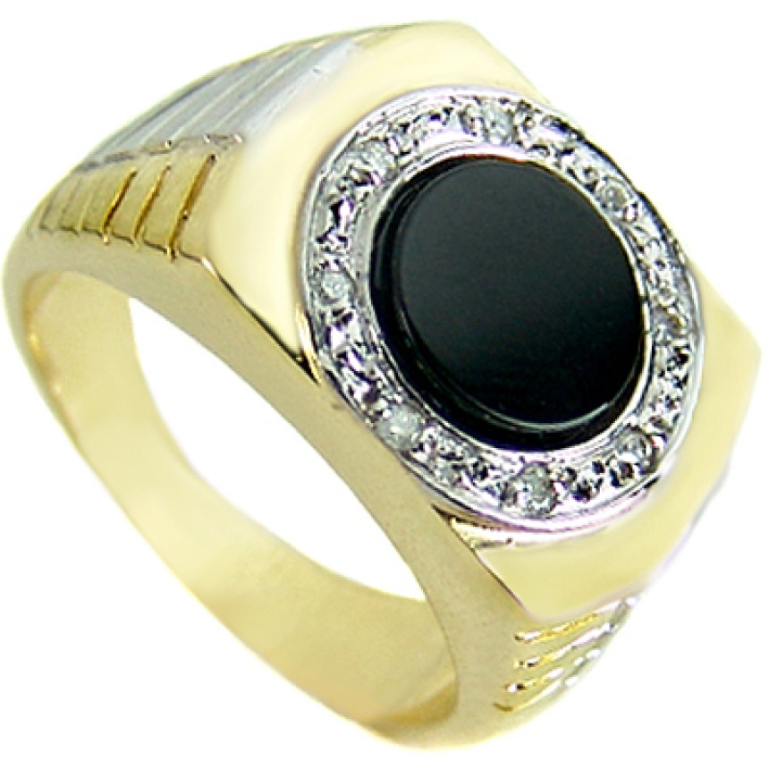 Anel em ouro amarelo e ouro branco com diamantes e onix