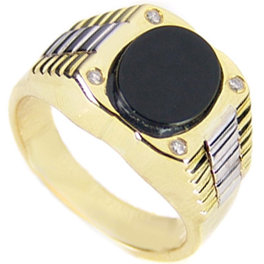 Anel em ouro amarelo e branco com diamantes e onix