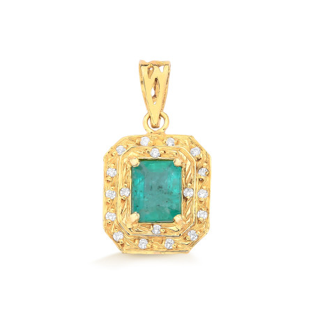 Pingente em ouro branco com esmeralda e diamantes