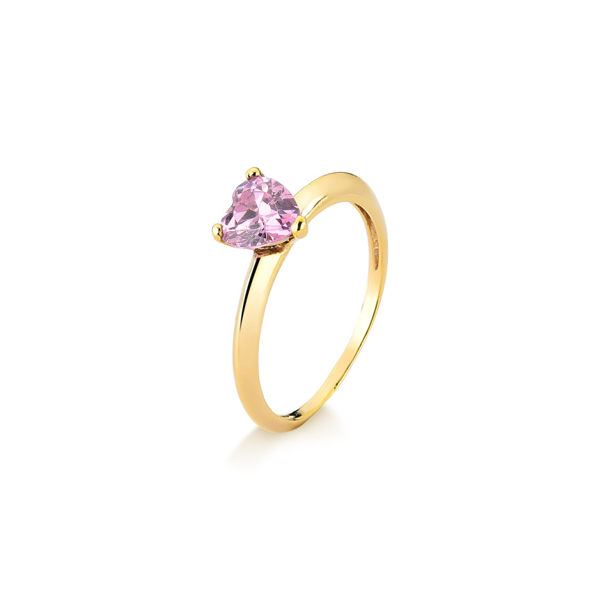 Solitário em ouro com zirconia rosa