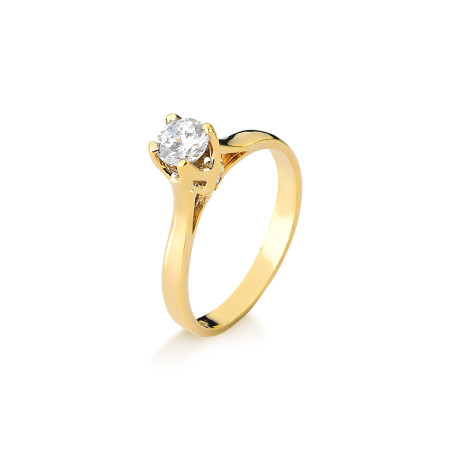 Anel solitário em ouro com zircônias