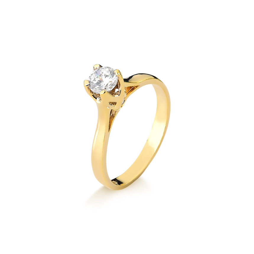 Anel solitário em ouro com zircônias