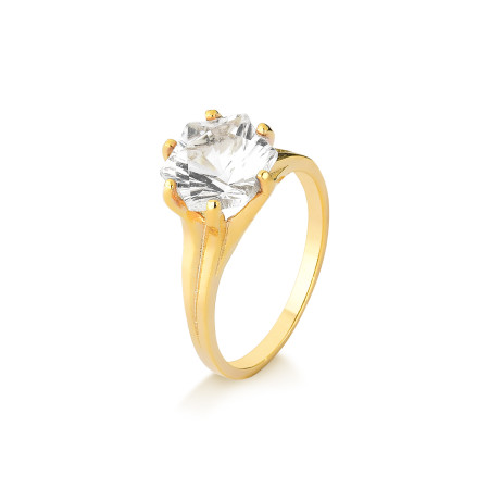 Anel solitário em ouro 18k com cristal sextavado
