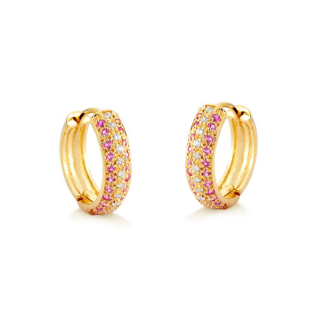 Brincos em ouro amarelo com brilhantes e rubis