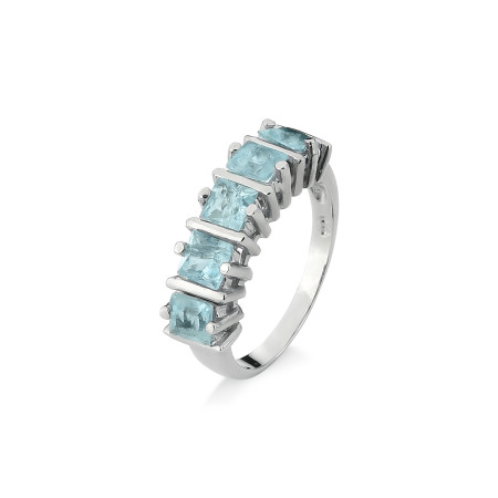 Meia aliança em ouro branco com agua marinha