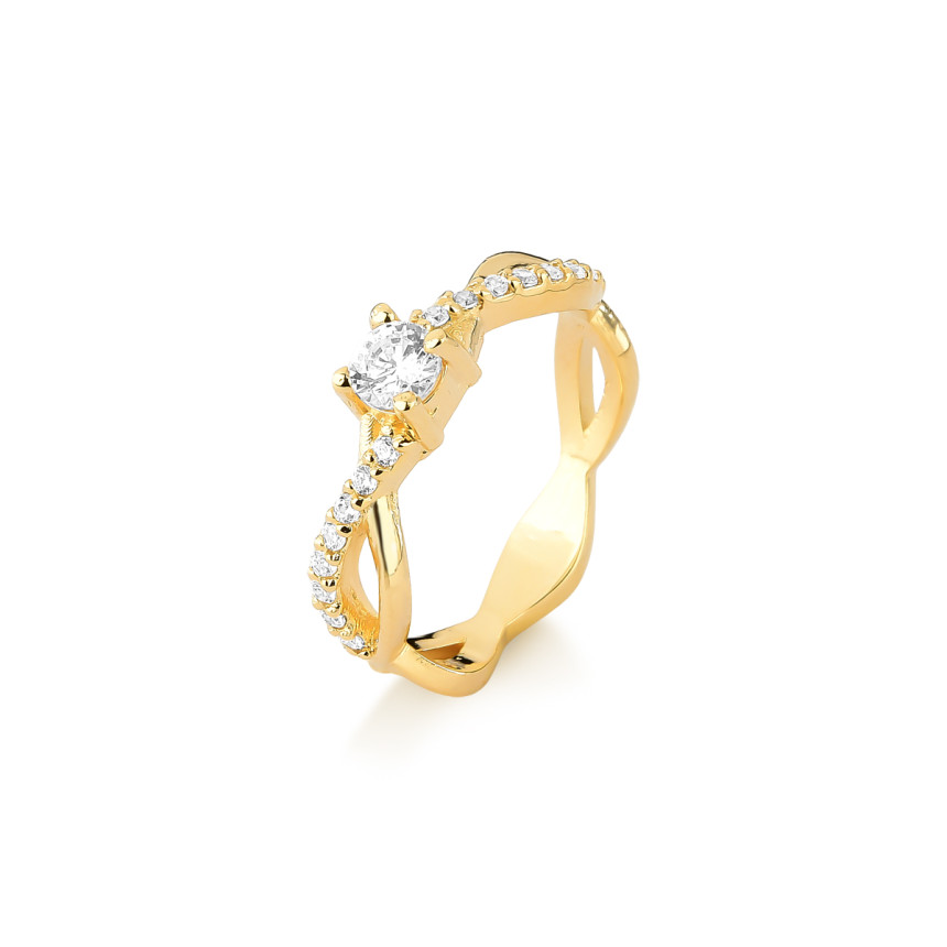 Anel solitário em ouro amarelo com brilhantes