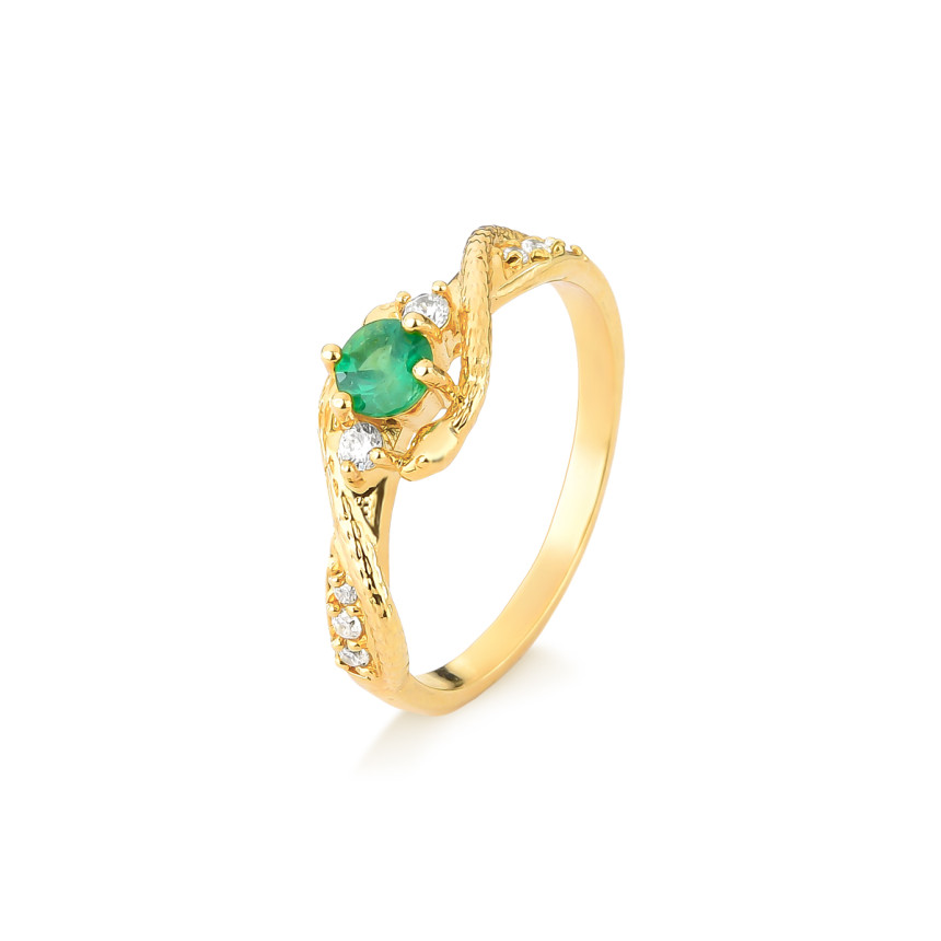 Anel de formatura em ouro com esmeralda e brilhante