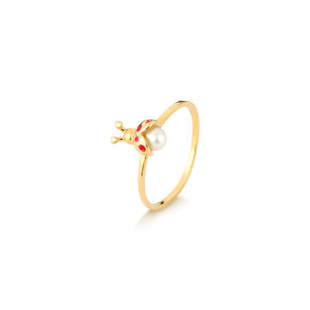 Anel infantil em ouro amarelo com pérola