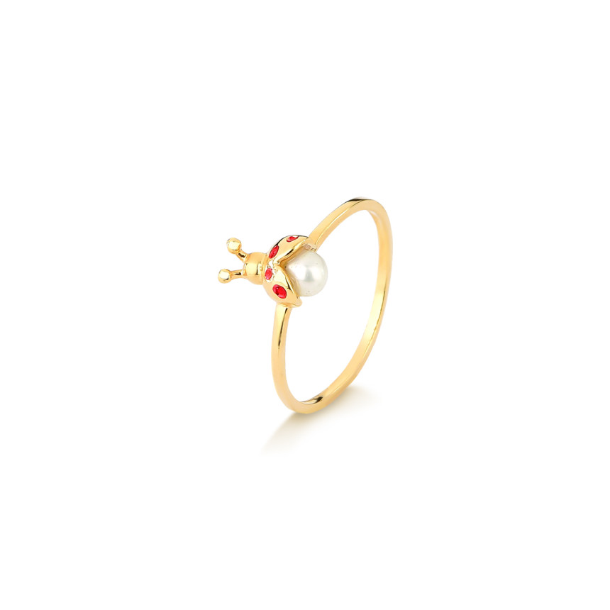 Anel infantil em ouro amarelo com pérola