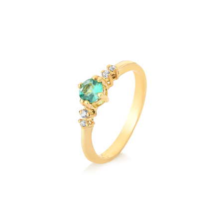Anel em ouro amarelo com diamantes e esmeralda