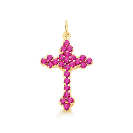 Pingente Cruz em ouro amarelo com rubis