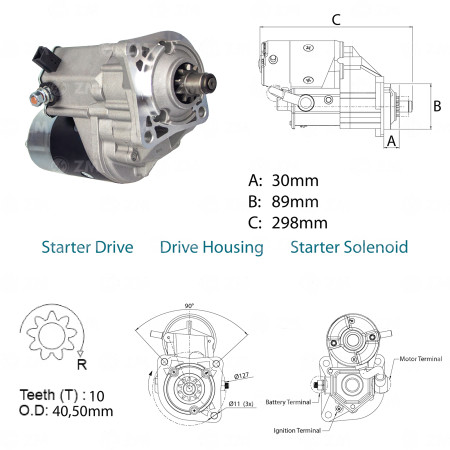 Motor de Partida ZM 80.140.08 12V 10D CATERPILLAR - LD ESQ