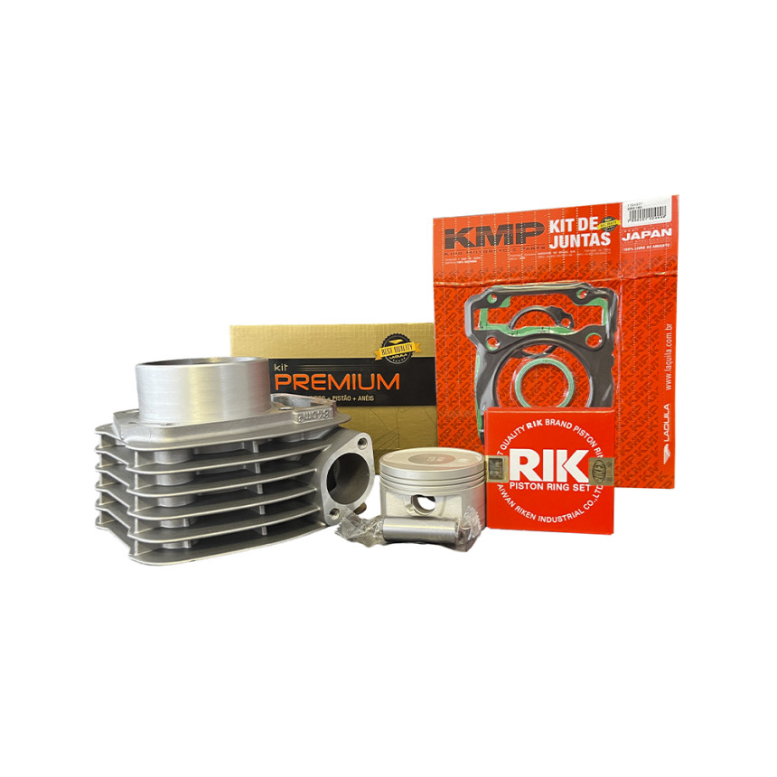 Kit Cilindro C/ Pistão e Junta KMP Premium Aneis Rik Honda XRE 190 (16-)