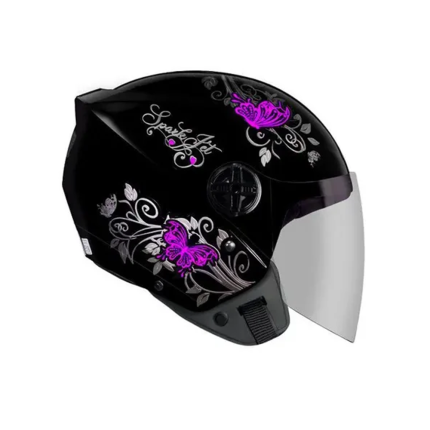 Capacete Spark Jet Borboleta - Preto e Rosa