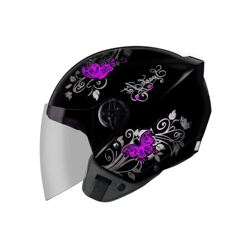 Capacete Spark Jet Borboleta - Preto e Rosa