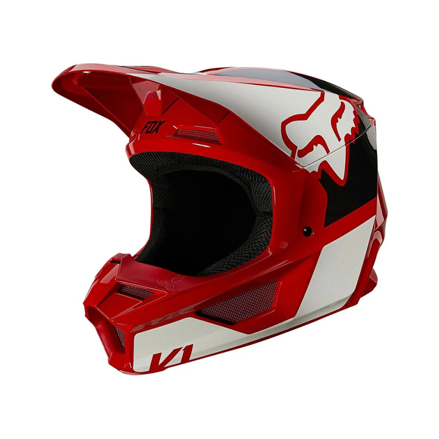 Capacete Fox V1 2022 Revn - Veremelho e Branco